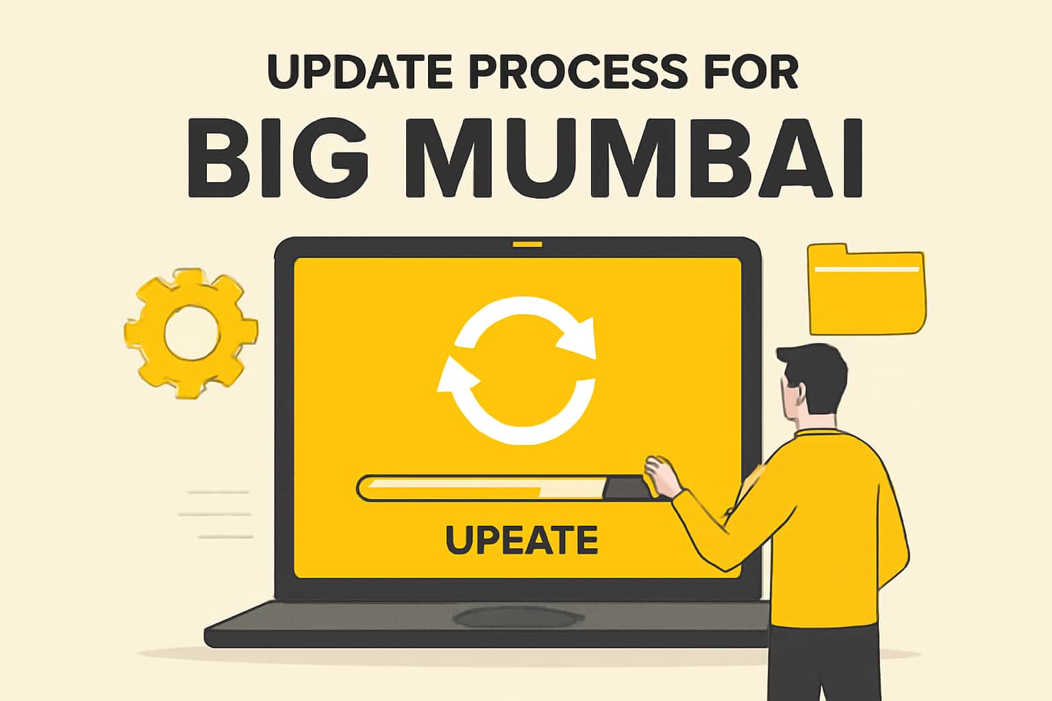 An informative scene illustrating the update process for the Big mumbai app.