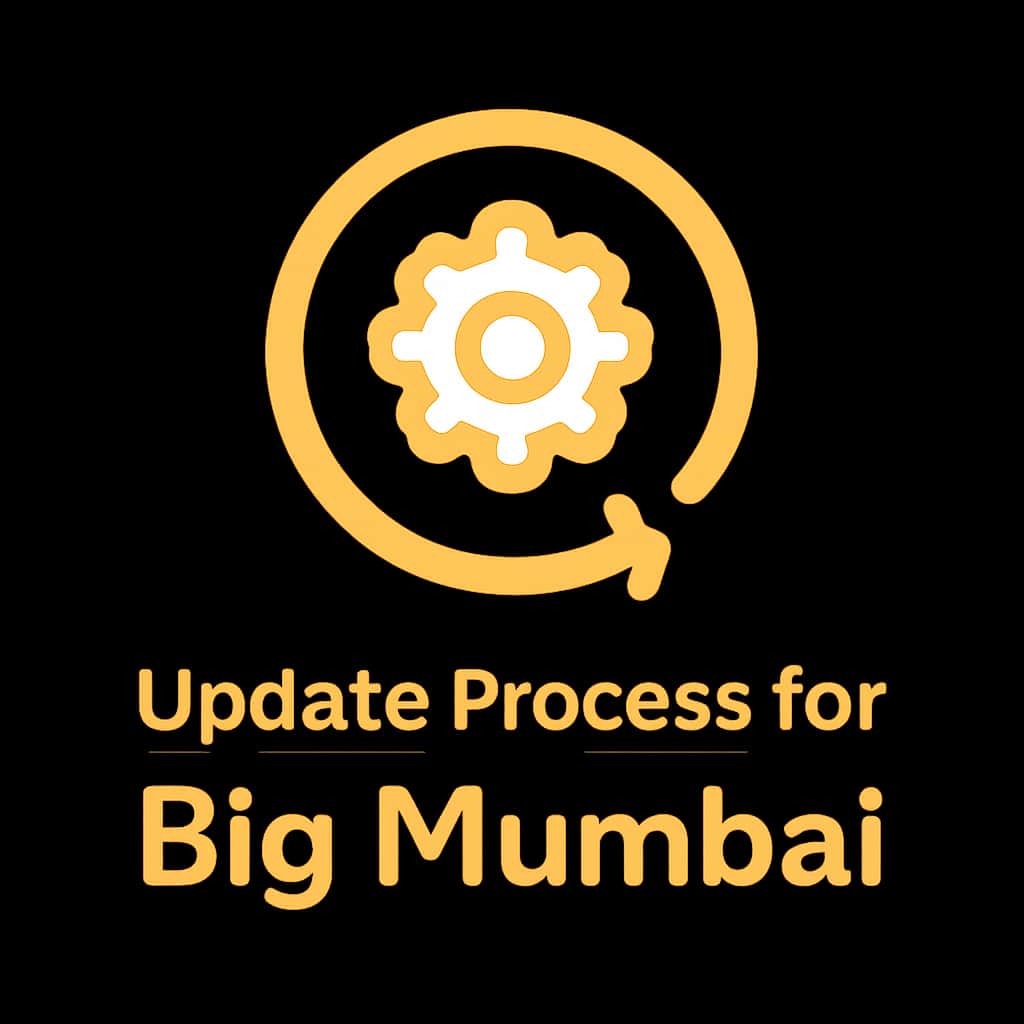 A badge symbolizing the update process for the Big mumbai app.